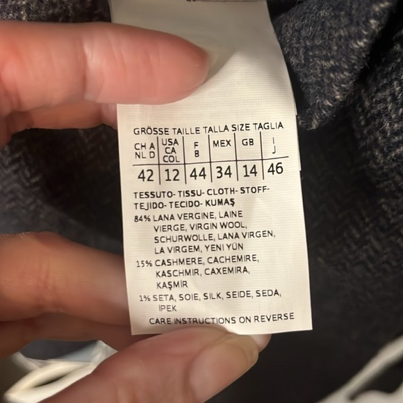 Max Mara Cucito A Mano NWT Midnight Blue Brown Chevron Galles Robe Jacket Sz 12 - Picture 6 of 16